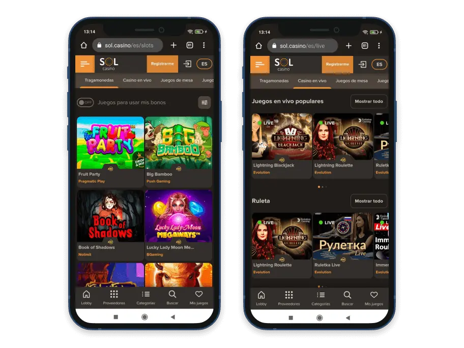 Sol Casino aplicación móvil