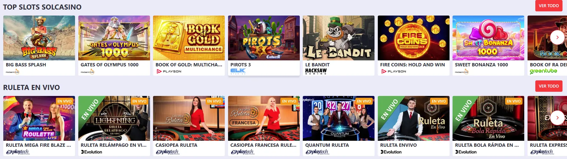 Sol Casino tragamonedas populares